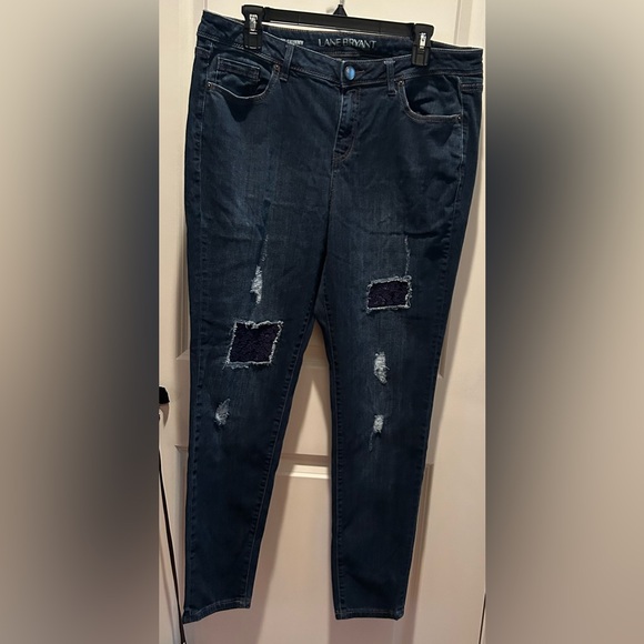 Lane Bryant Denim - LANE BRYANT Mid Rise Super stretch Skinny Ripped Lace patch Jeans Womens Plus 16